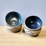 Small Clouds and Waves Bowls in brown stoneware and blue glaze