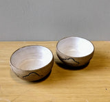 Small Clouds and Waves Bowls in brown stoneware and white glaze