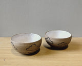 Set of Two Small Clouds and Waves  bowls in brown stoneware and white glaze