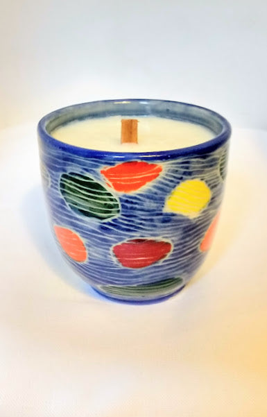 Large Blue Candle in Dendron Pattern and Beach Scent
