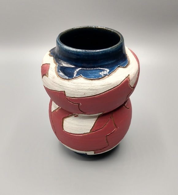 Red, White Blue Graffiti vase