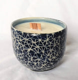 Candle in cup in Blue broken triangle pattern